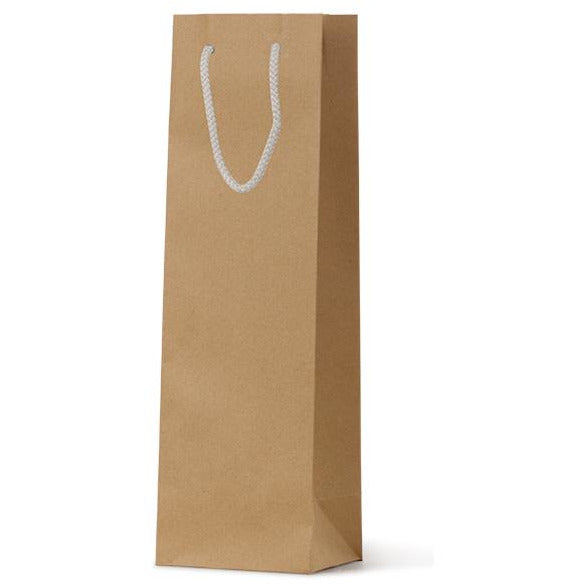 White Rope Handle Brown Kraft Bag - Single Wine